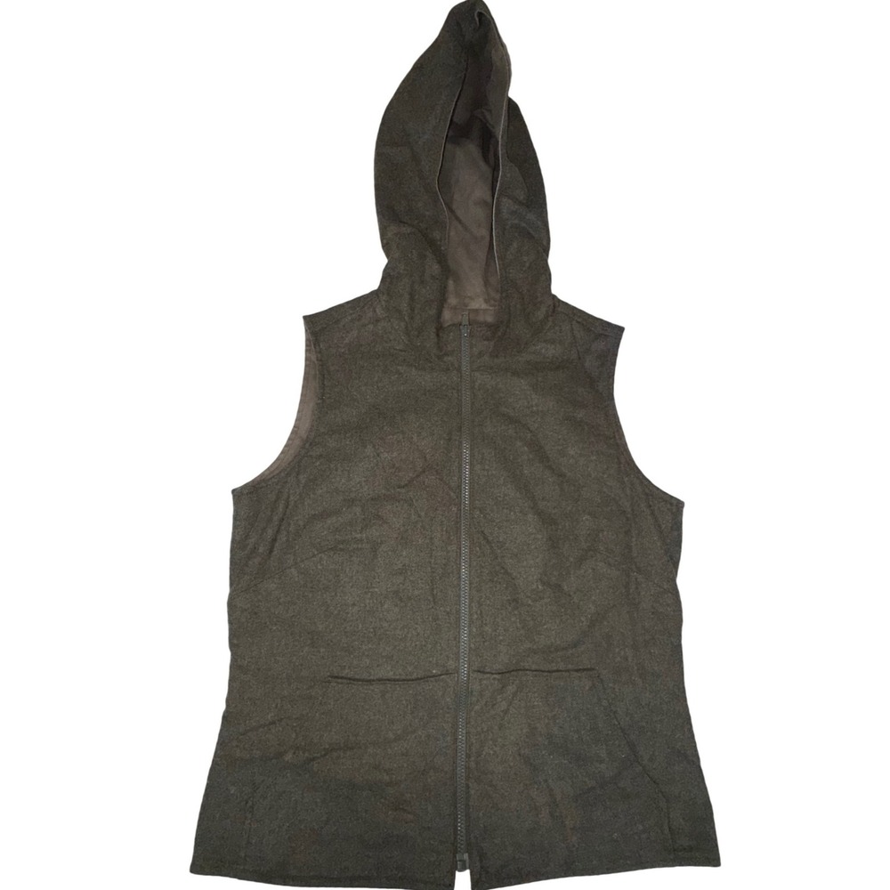 Ann Taylor Wool Blend Hooded Vest Womens Small Olive Green Full Zip Warmth